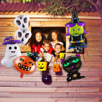 Halloween Balloons, 38 Inch Halloween Ghost Foil Mylar Balloons, Halloween Scary Pumpkin Witch Bat Cat Balloons, Halloween Party
