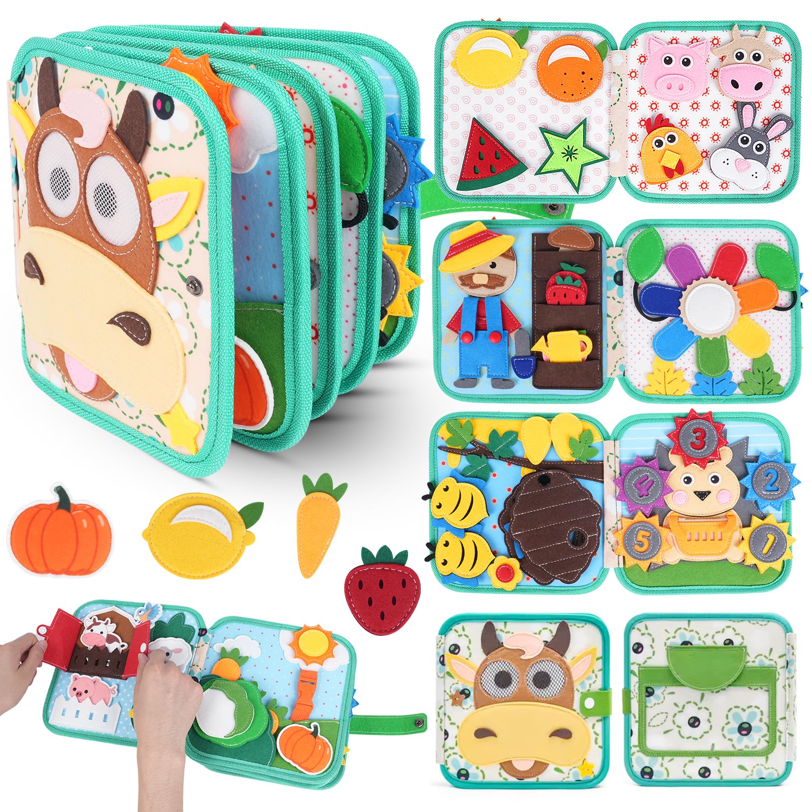 Cobelae Busy Book for Toddlers 1-3  Montessori Toys Busy Board for 1 Year Old  Felt Toddler Quiet Book  Educational Learning Activity Books  Kids Travel Toys  Gifts for Boys & Girls Ages 1+
