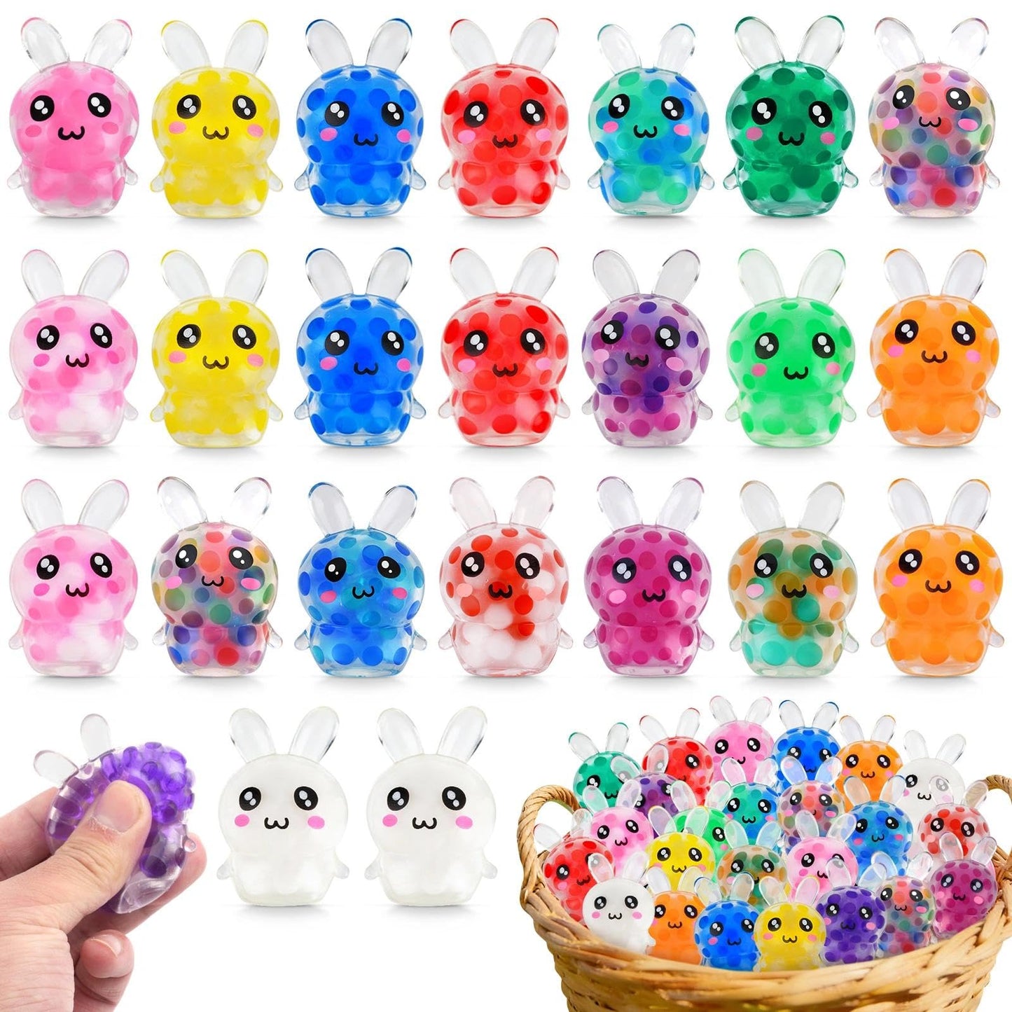 HEAEUNK 24-Pack Easter Egg Fillers, Bunny Squishy Squeeze Toys for Teens & Adults, Easter Basket Stuffers Essentials Gifts- Fits