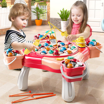 Niplooow Magnetic Fishing Game Toys, Rotating Board Game With Music Including 48 Fishes And 8 Fishing Poles, Party Game Toys For