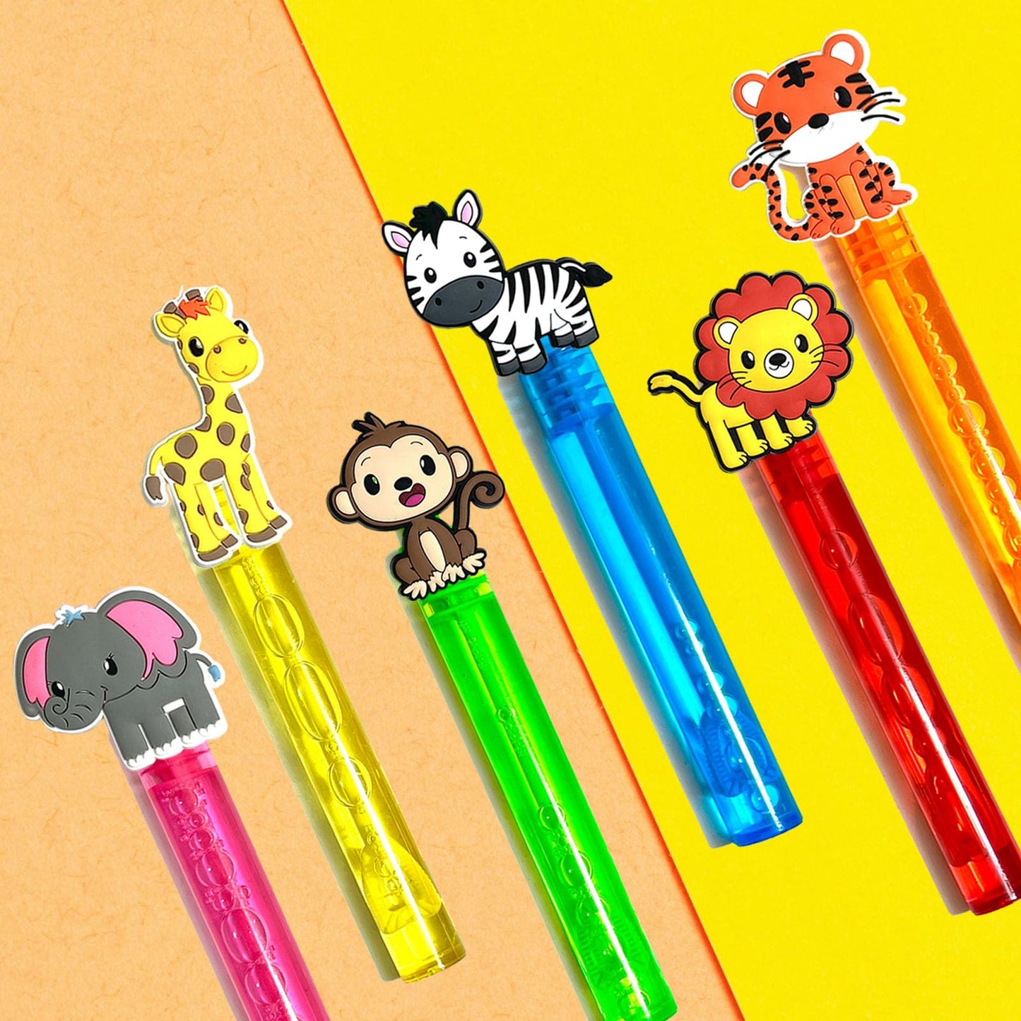 Uoyoi Jungle Safari Party Favors,24Pcs Wild Animals Bubble Wands For Kids,Zoo Bubble Wand For Safari Wild One Birthday Party Sup