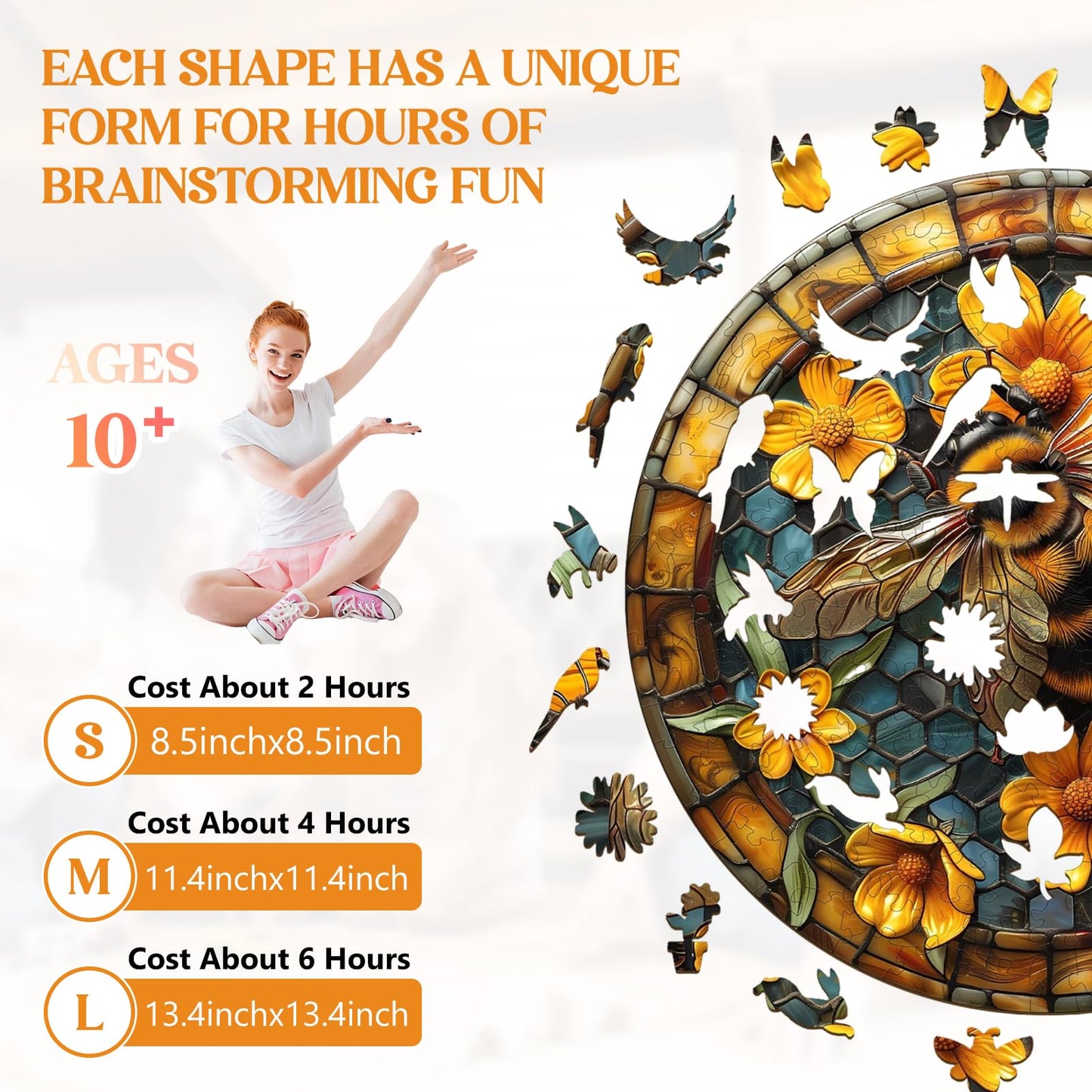 Wooden Puzzles for mature-themeds  Wooden Jigsaw Puzzles for mature-themeds Kids  Leisurely Bee Unique Shaped Wood Puzzles mature-themed  Creative Birthday Gifts for Friends Family Game (11.4 * 11.4in 200pcs)