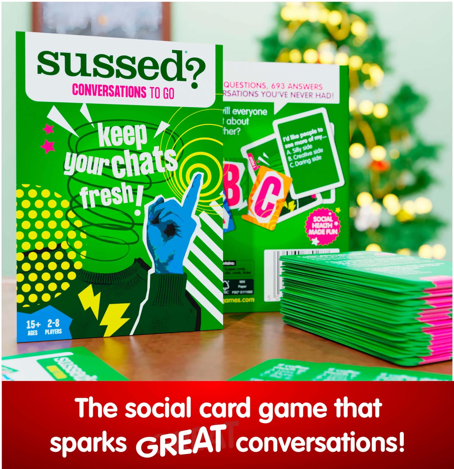 Sussed Lighthearted Conversation Cards - 231 Questions For Friendships, Couples, Co-Workers And More - Adults & Teens Ages 15+ - Icebreaker, Gift & Stocking Stuffer