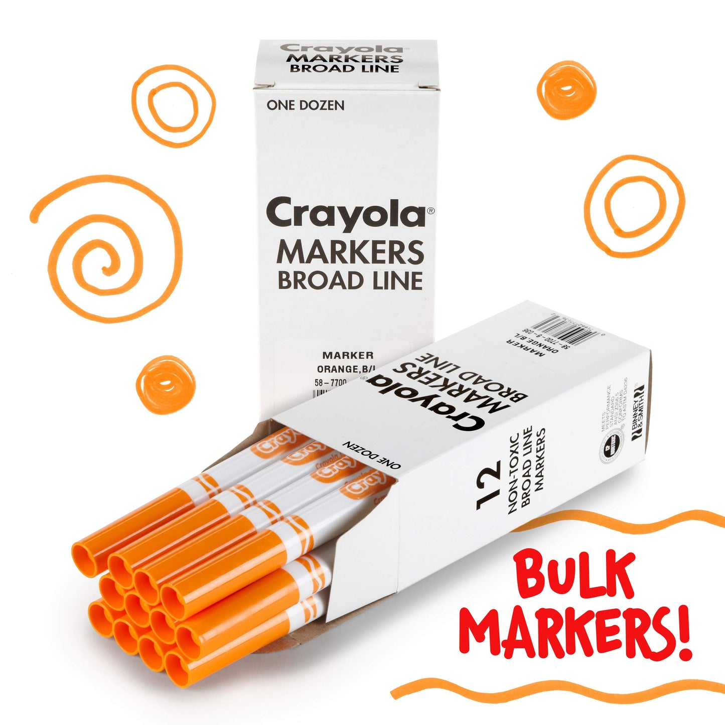 Crayola Broad Line Markers - Orange (12Ct), Markers For Kids, Bulk School Supplies For Teachers, Nontoxic, Marker Refill With Reusable Box