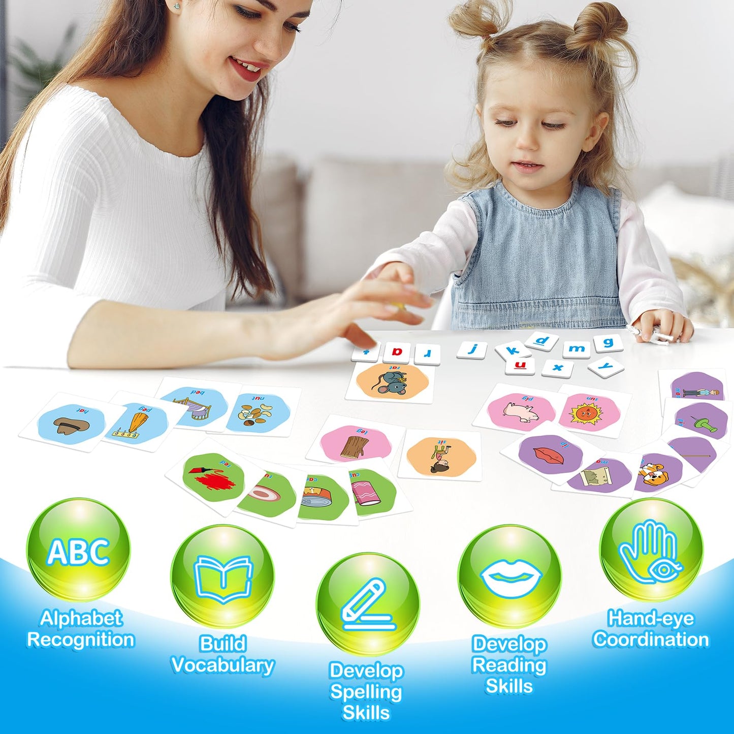 Kasfalci Cvc Word Games,Magnetic Letters & Flash Cards,Phonics Games,Alphabet Learning Toys, Refrigerator Fridge Abc Magnets For