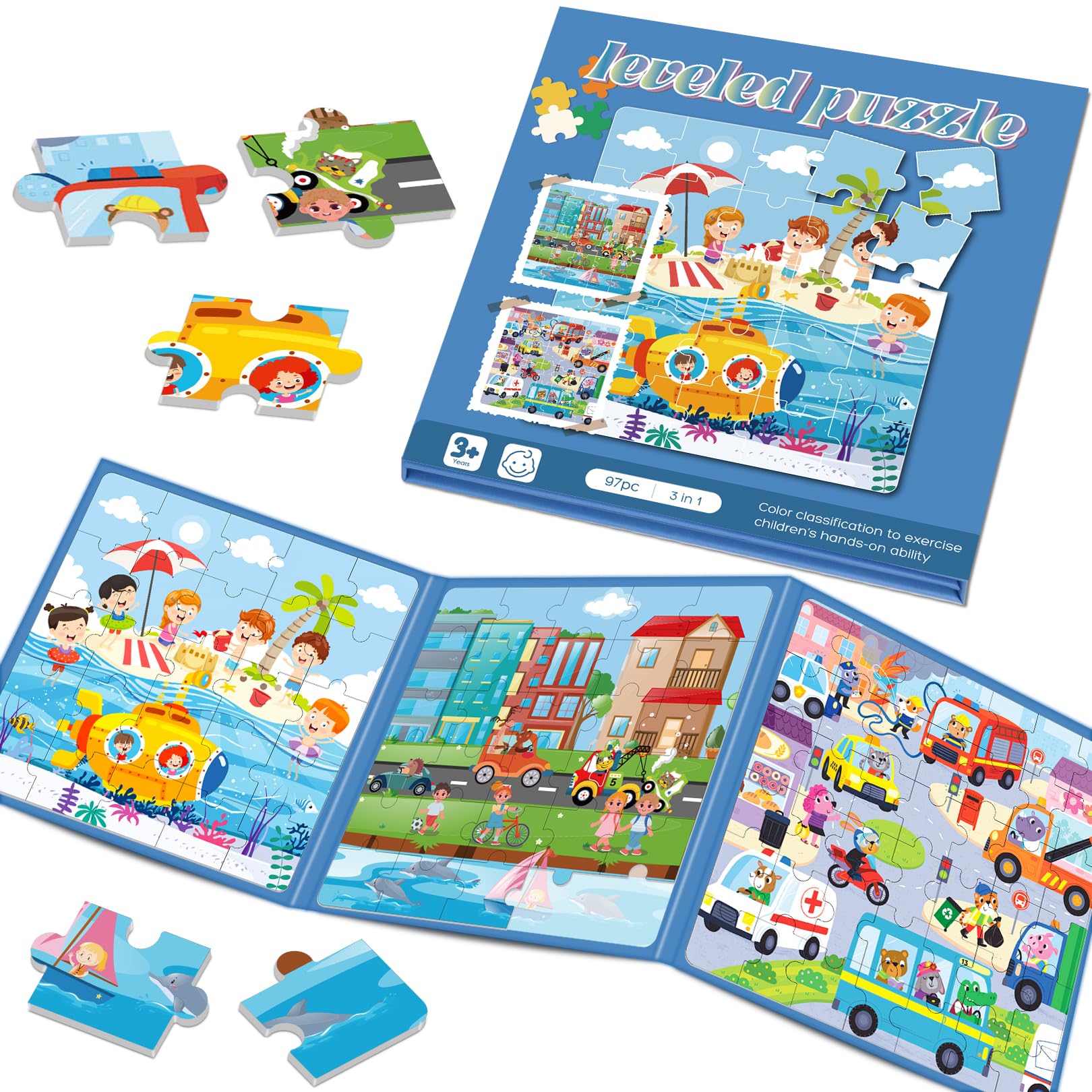 Magnetic Puzzles for Toddlers 3-5, 75-Pieces Travel Toys, Transportation Puzzles Ages 4-6, Educational Learning Magnets, Road Ca