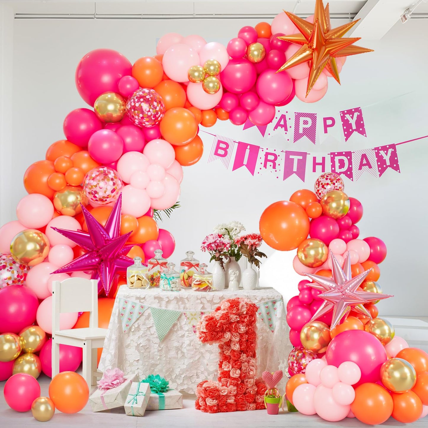 Bonropin Pink And Orange Balloon Arch Kit With Hot Pink Orange Metallic Gold Latex Balloons Garland Kit 18 12 10 5Inch Different