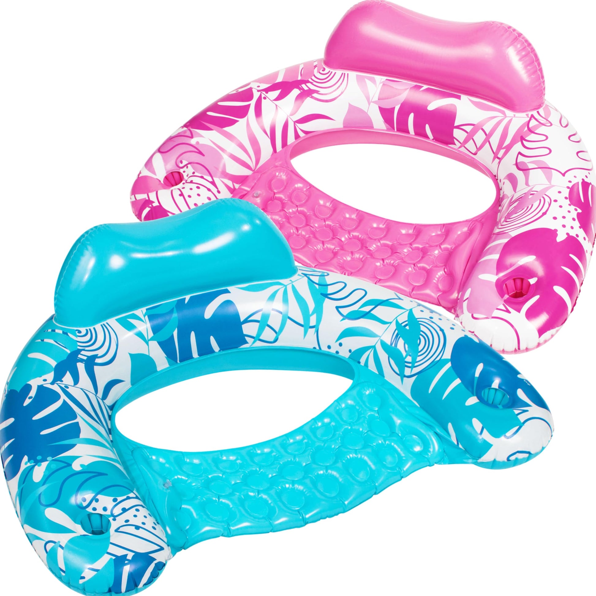 Sloosh Inflatable Pool Floats mature-themed  2 Pack Pool Chairs with Cup Holders  Blow up Floating Pool Floats Chair  Pool Floaties for mature-themeds Swimming Pool Party Summer Water Fun(Summer Leaves
