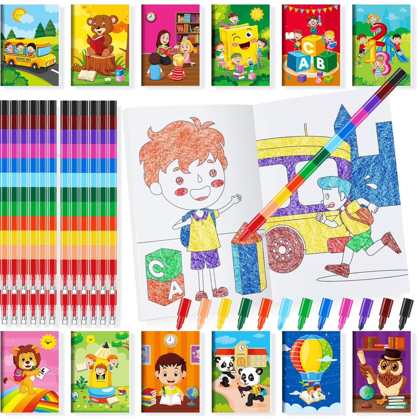 Ben Louis 24 Preschool Kindergarten Mini Coloring Books With 24 Crayons For Kids Birthday Party Favor Small Activity Books Bulk