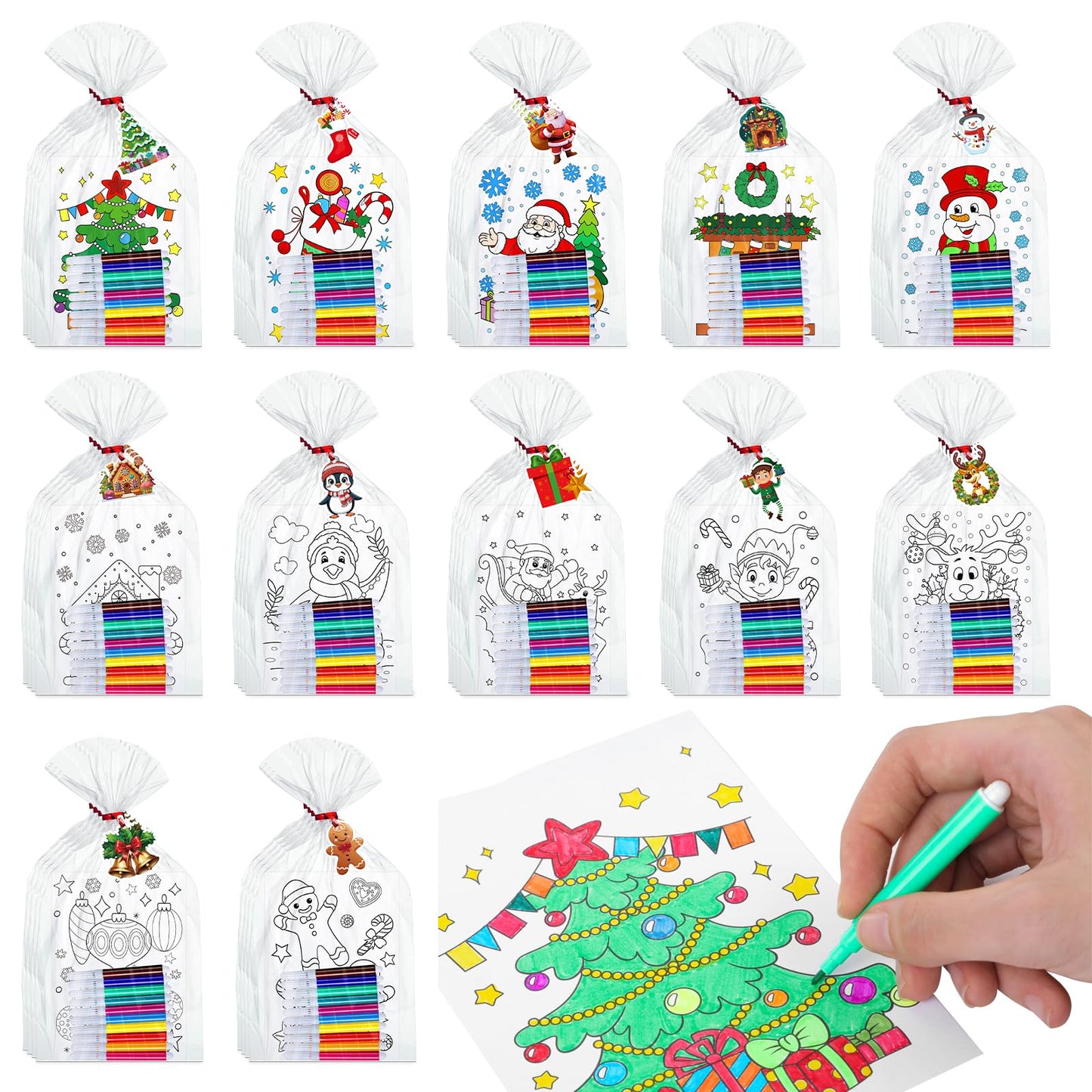 Yexiya 24 Set Christmas Coloring Craft Color Your Own Card Santa Claus Elf Elk Penguin Craft Kits Christmas Coloring Gift Bulk f