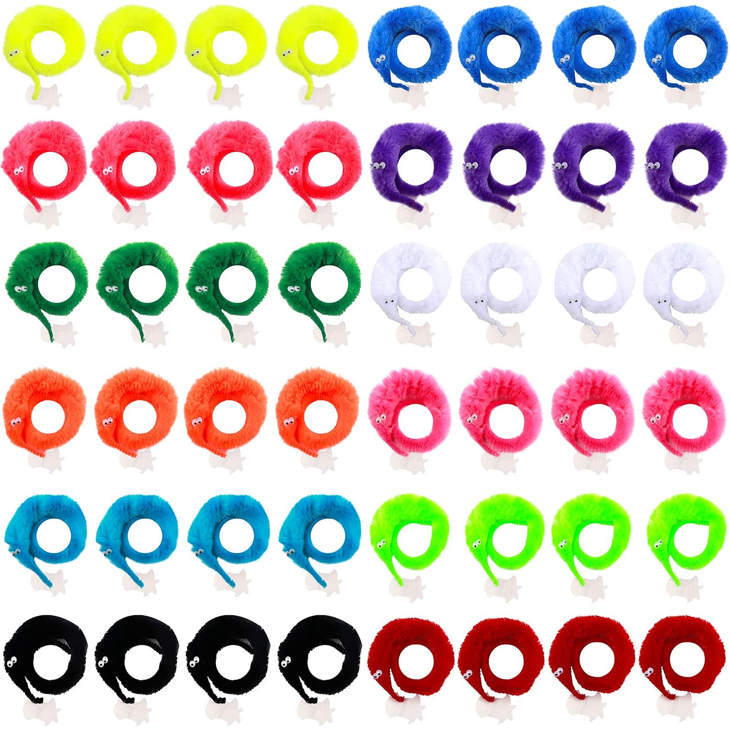 CCINEE 48 Pcs Magic Twisty Worm Toys, Fuzzy Worms on a String, Medium, 12 Colors, Fun Party Favors for Kids and Cats