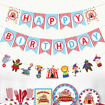 Zwiebeco Birthday Party Decoration Supplies Happy Birthday Banner Hanging Colorful Paper Amusement Park Circus Theme Bunting Ban