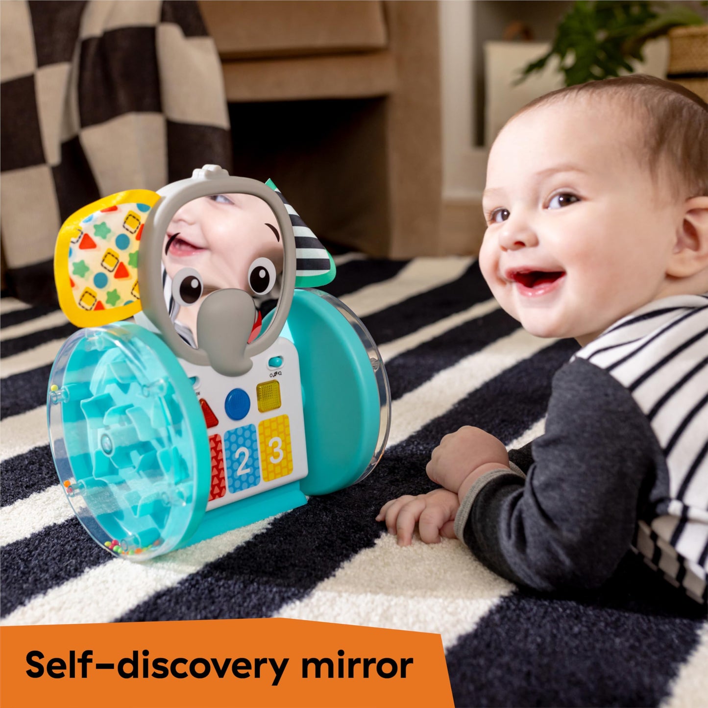Baby Einstein Chase & Tap Earl Crawling Baby Toy, With Mirror And Music, Ages 6 Months And Up
