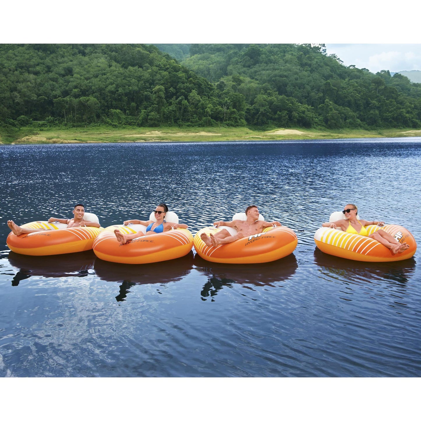Hydro-Force 43399E Swimming Pool, Lake, River, Beach Inflatable PVC Clasp N Go Inner Tube Ring Float with Cup Holder, Sunkissed