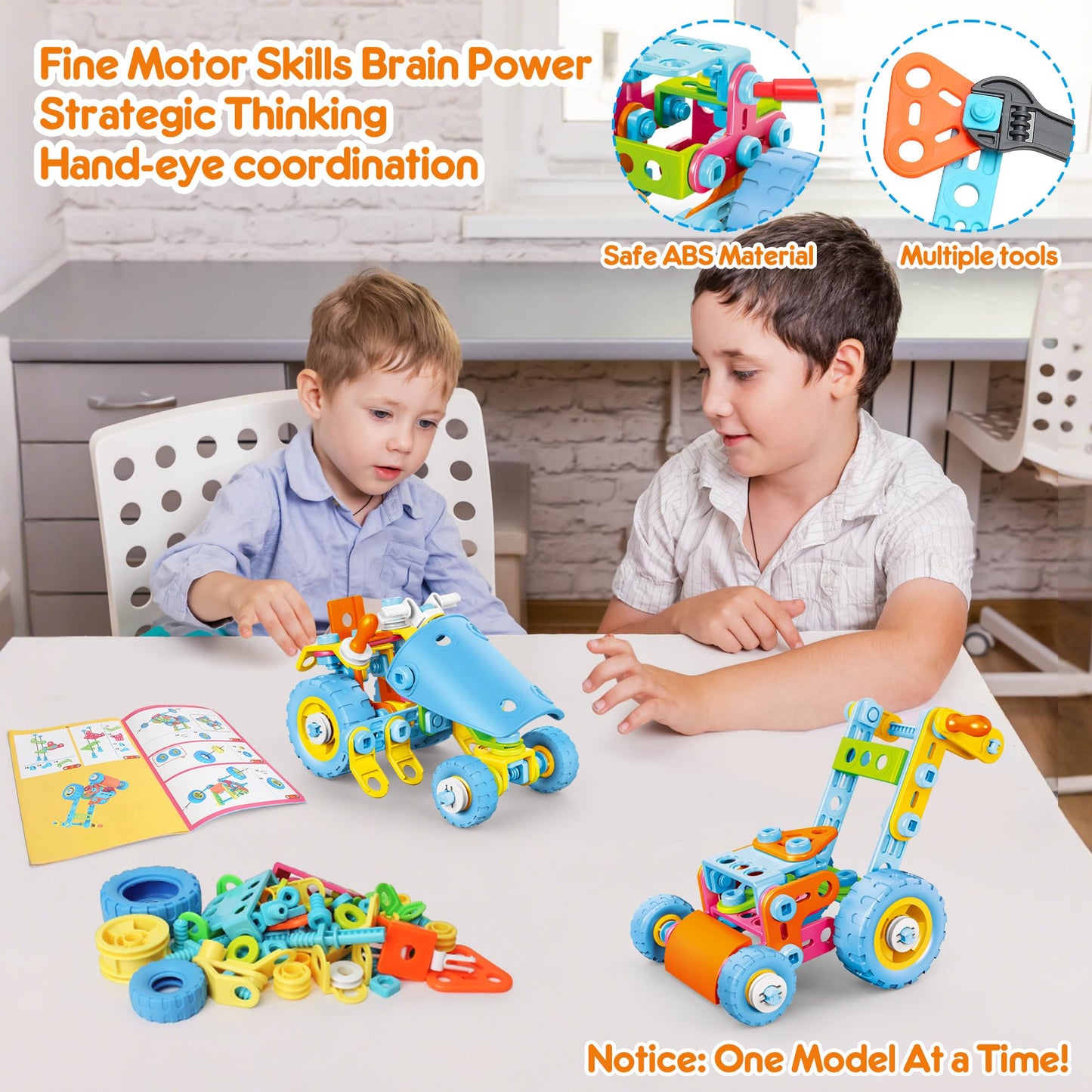 STEM Toys for 3 4 5 6 7 8+ Year Old Boy Girl Building Toys for Kids Ages 4-8 5-7 6-8 Toddler 3-8 Block Stem Kit Educational Construction Set Creative Activities Learning Engineering Game Birthday Gift
