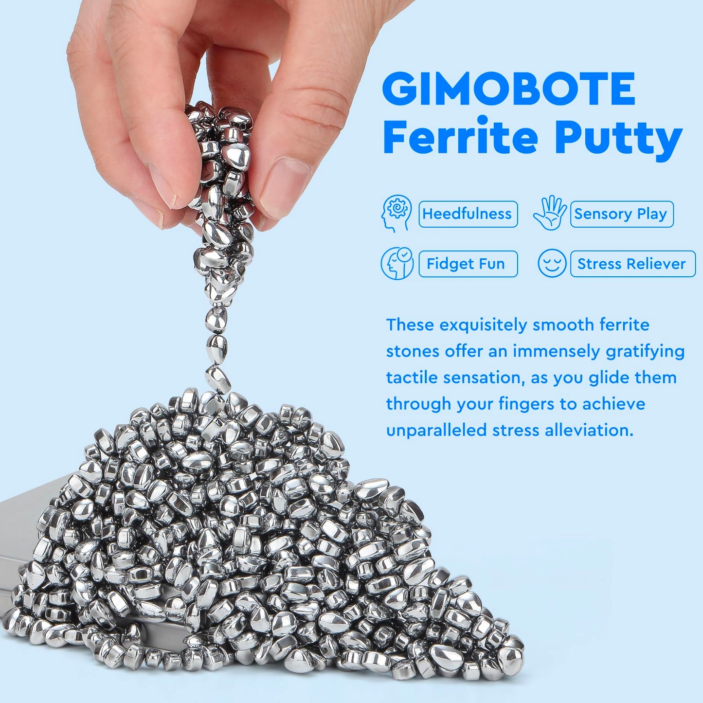 GIMOBOTE Original 500+ Ferrite Putty Silver, Fidget Toy Ferrite Rocks for Stress Relief, Sensory Toy for Adults & Teens 14+, Fer