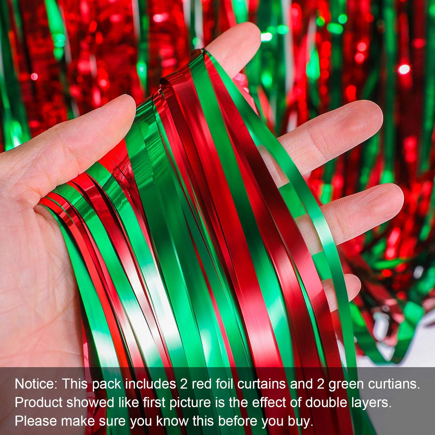 Sumind 6 Pack Metallic Tinsel Curtains, 39.4"W x 98.4"L, Red & Green Foil Fringe Backdrop for Party Decoration & Photo Props