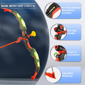 Handwell Archery Toy Set For Kids, Bow And Arrow Set With 10 Suction Cup Arrows, Led Light Up Archery Set With Standing Target &