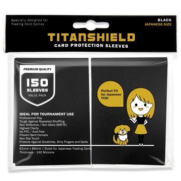 Titanshield (150 Sleeve/Black Small Japanese Sized Trading Card Sleeves Deck Protector Compatible With Yu-Gi-Oh, Cardfight!! Van