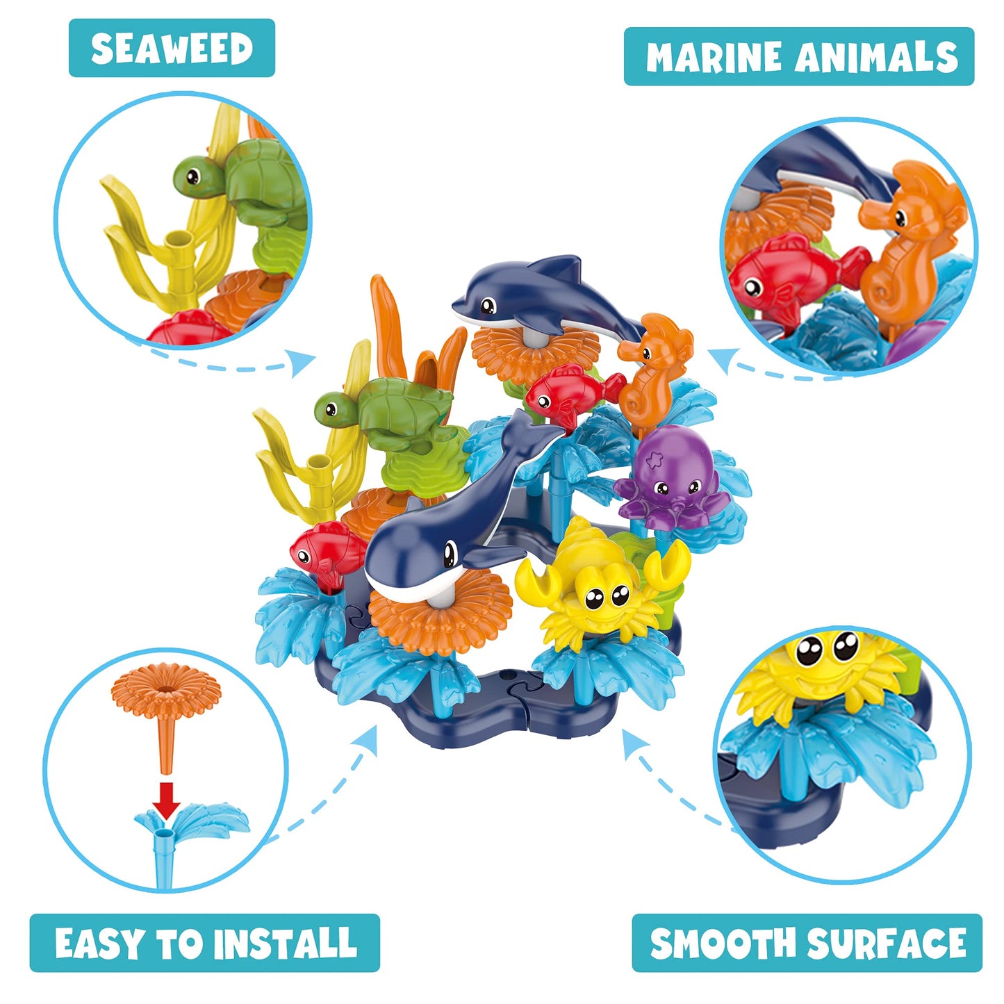 Kc Republic Ocean Reef 180Pcs Building Set, Stem Toy For Kids Age 3, 4, 5, 6, Interlocking Toy Building Block