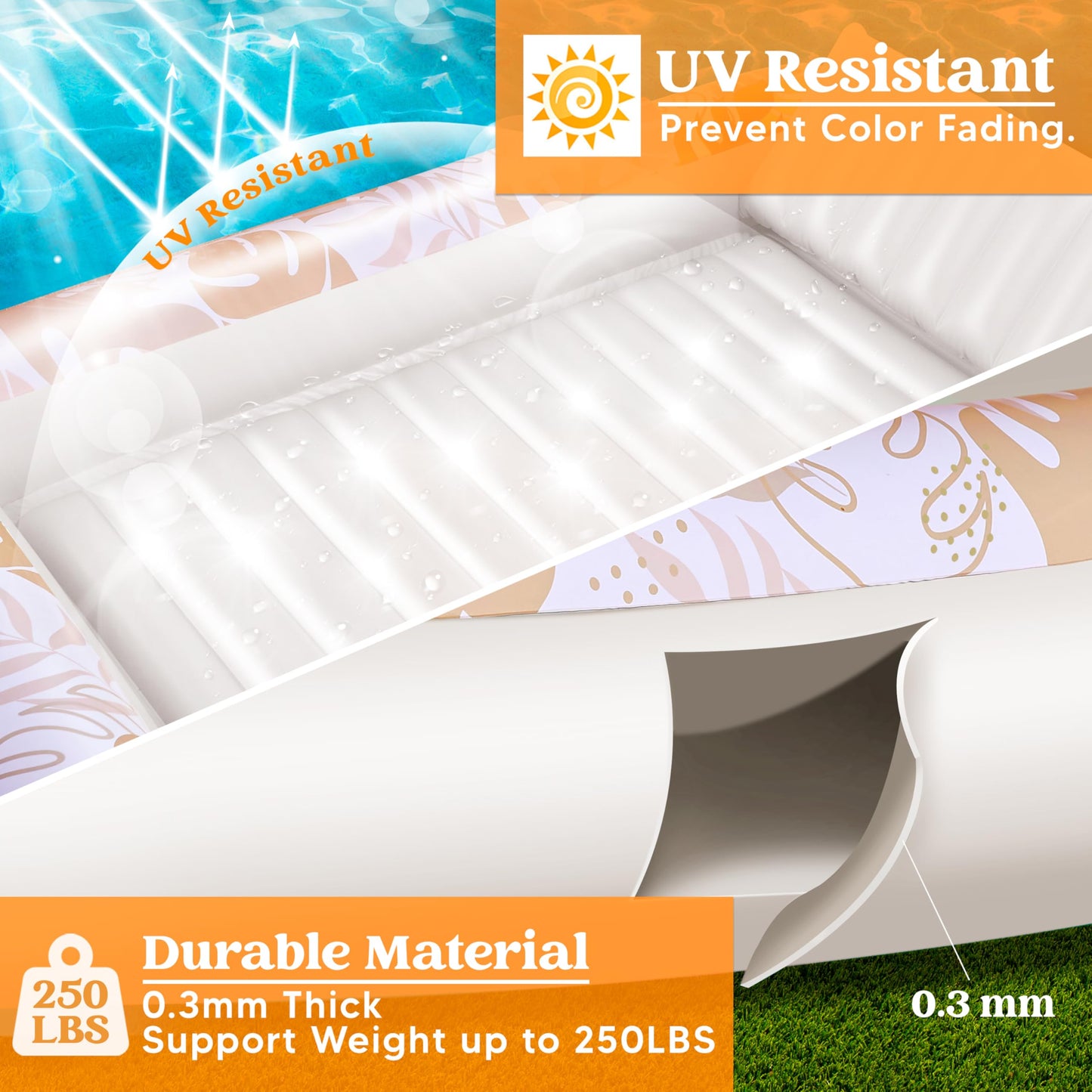 Sloosh Inflatable Tanning Pool Lounger Float For Adults, 70' X 46' Large Suntan Tub Pool Floats Sun Tan Tub Ice Bath Tub Tanning Bed Blow Up Pool Raft Lounge Floatie, L-Oatmeal White