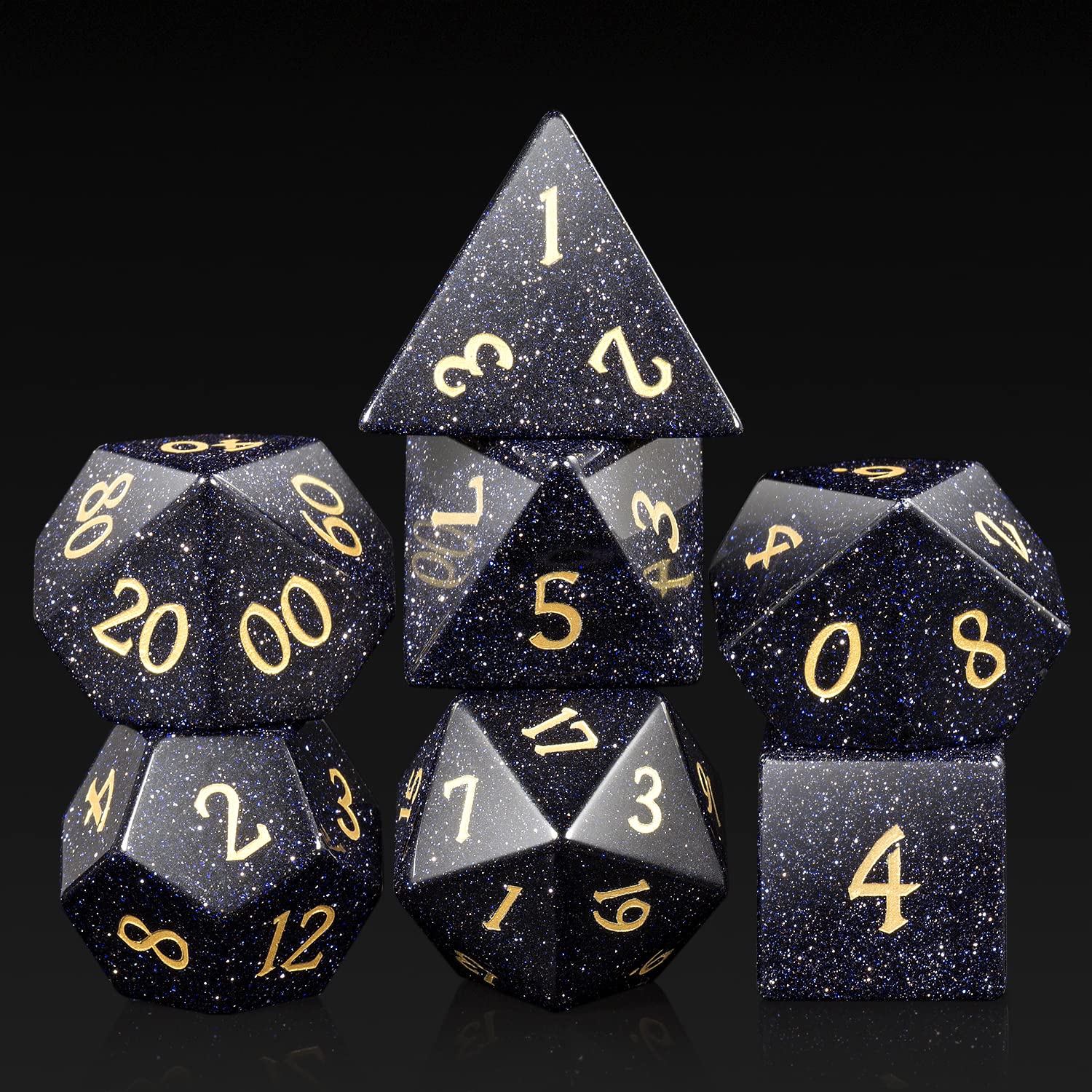 Blue Sandstone Gemstone DND Dice Set,DNDND Full Set D&D Dice with Grogeous Gift Case for Dungeons and Dragon Tabletop Game (Blue