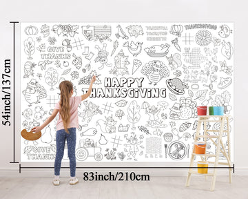 Giant Thanksgiving Coloring Tablecloth Decoration, 82   x 54    Washable Posters Fabric Color-in Table Covers Crafts for Kids, R