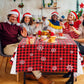 3PCS Christmas Tablecloth, Red and Black Buffalo Plaid Rectangular Plastic Christmas Tablecloth, Winter Snowflake and Reindeer D