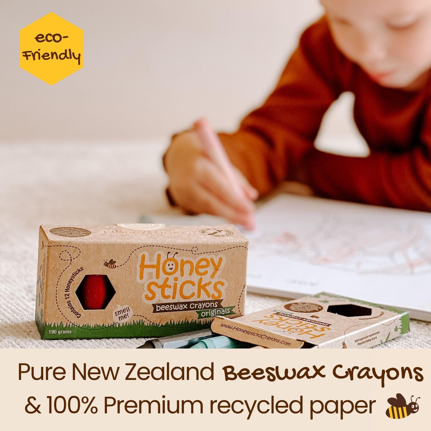 Honeysticks 100% Pure Beeswax Crayons Natural, Non Toxic, Safe for Toddlers, Kids and Children, Handmade in New Zealand, For 1 Y