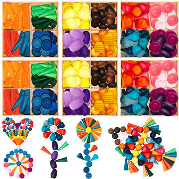 Loose Parts Play Materials Set Wooden Mandala Toys Kit Wood Sensory Play Toys 27 Rainbow Color 7 Shapes Loose Parts For Teens Students Early Learning Materials (81)