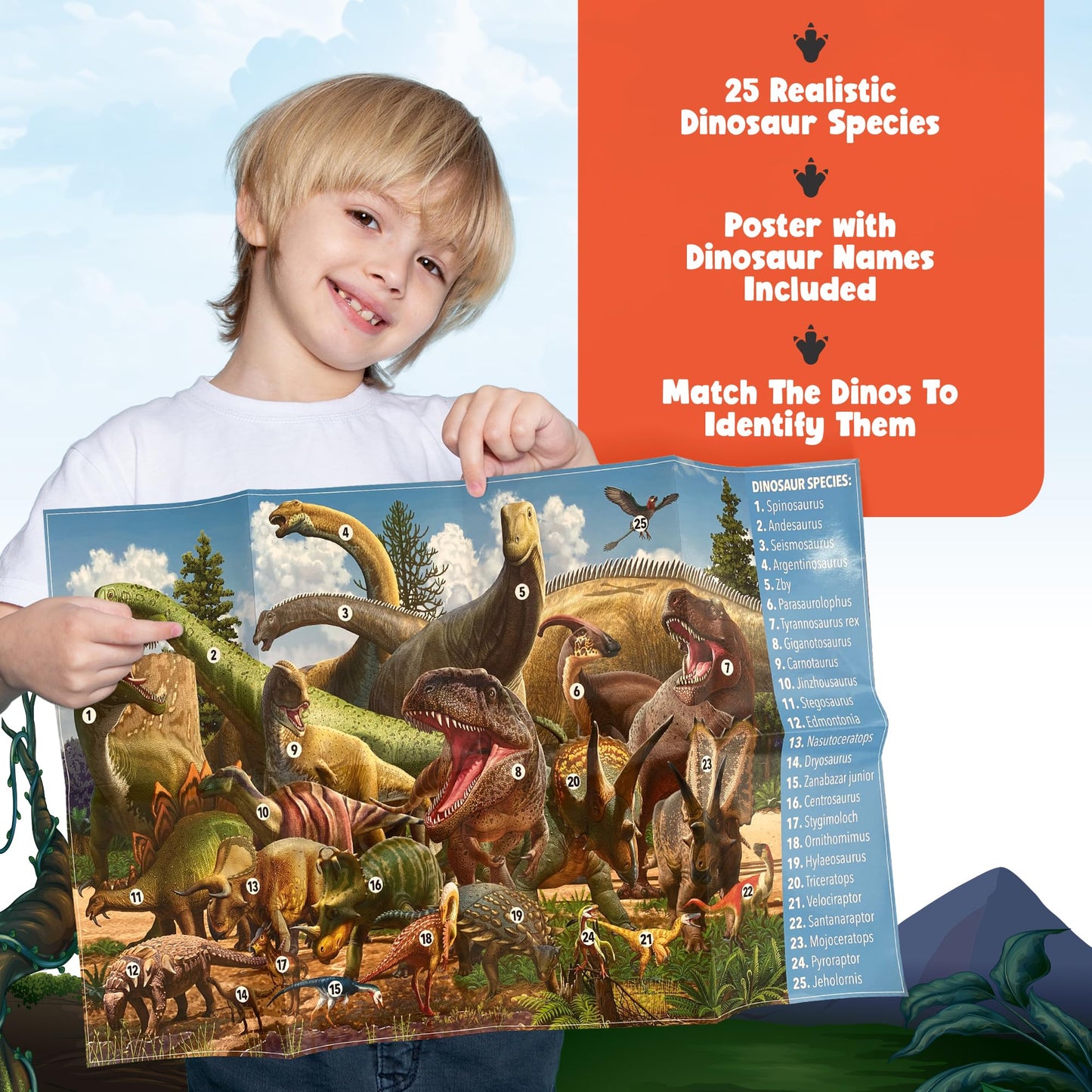 48 Piece Jumbo Dinosaur Floor Puzzle - Large Size (3 x 2 ft) - All Pieces Unique Shape - 25 Realistic Dinos Illustration - Gifts for Boys Girls Toddlers Kids Ages 3-5 2-4 4-6 Year Old