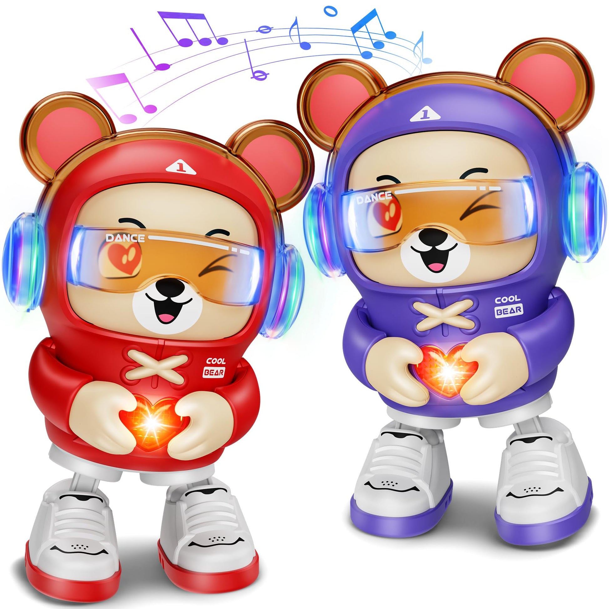 2 Pcs Dancing Bear Toys, Baby Dancing Moving Crawling Musical Toys Age 3-12 Months, with Light, Musical and Dancing, Birthday Gi