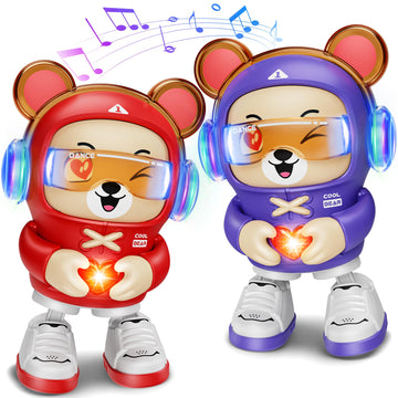 2 Pcs Dancing Bear Toys, Baby Dancing Moving Crawling Musical Toys Age 3-12 Months, with Light, Musical and Dancing, Birthday Gi