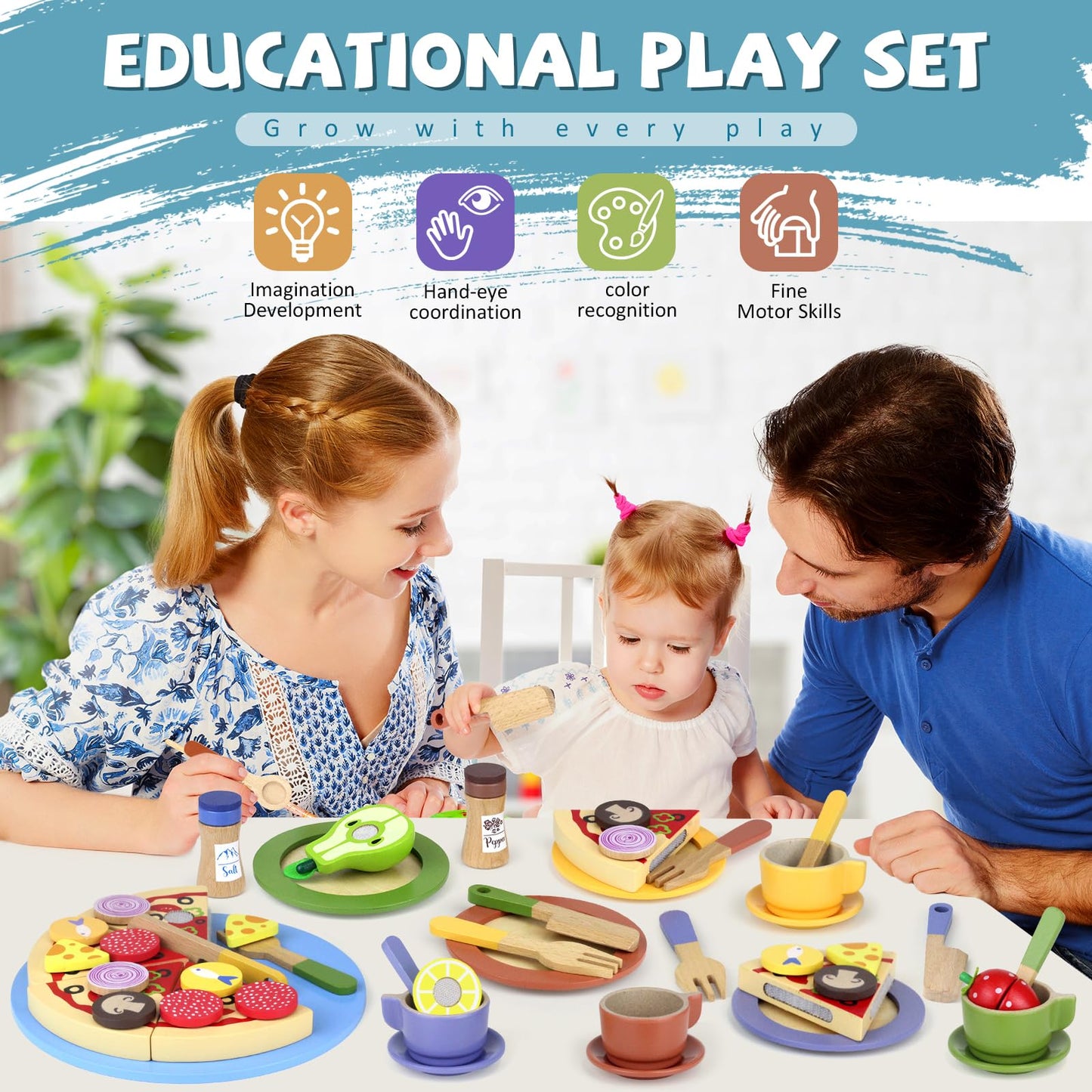 Wooden Play Dishes And Plates For Kids Kitchen Set Accessories For Toddlers 1-3 Cooking Toys Tea Cups For Kids Kitchen Birthday