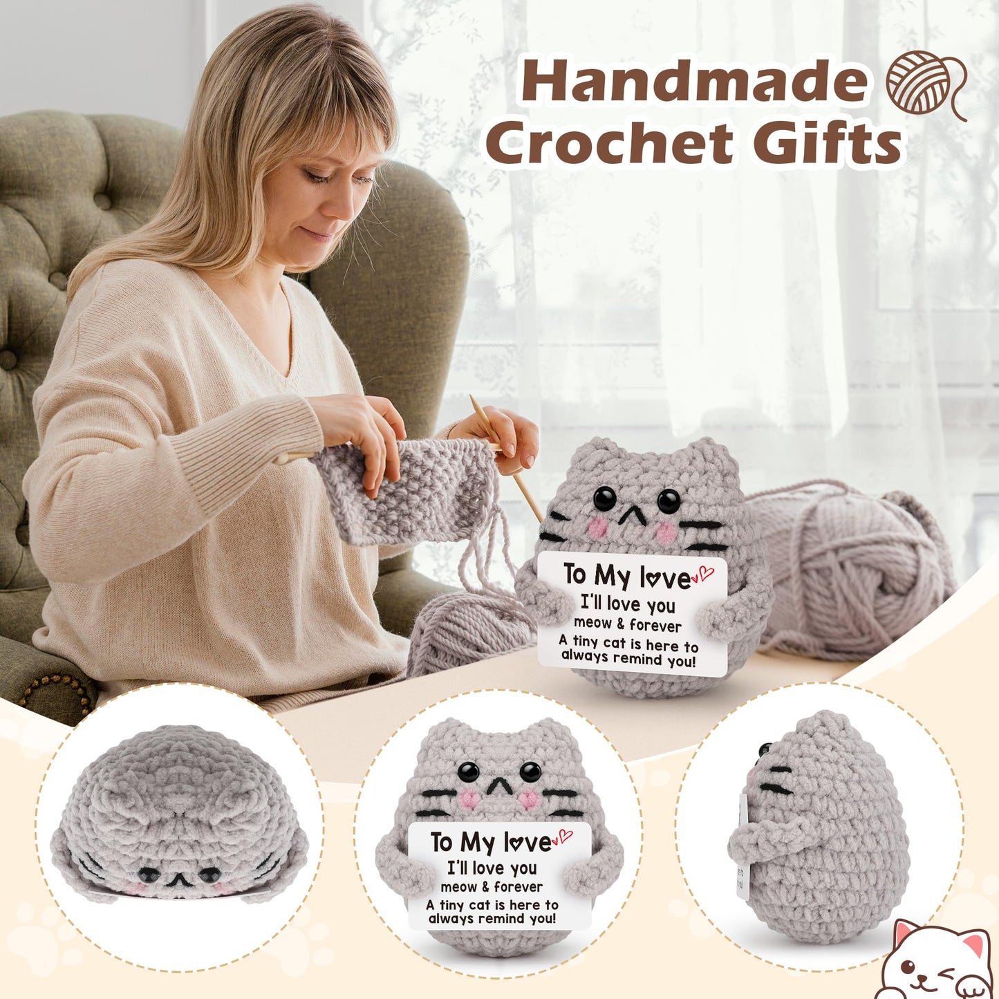 Tgifglonyi Birthday Gifts For Him Her Boyfriend Girlfriend Wife Husband Birthday Gift Ideas, Handmade Crochet Positive Cat I Lov