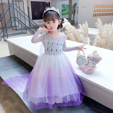 Sototoo Elsa Costume Long Sleeves Princess Dress Queen White Costume Cosplay Dress Up With Accessories Halloween (Violet,3-4Year