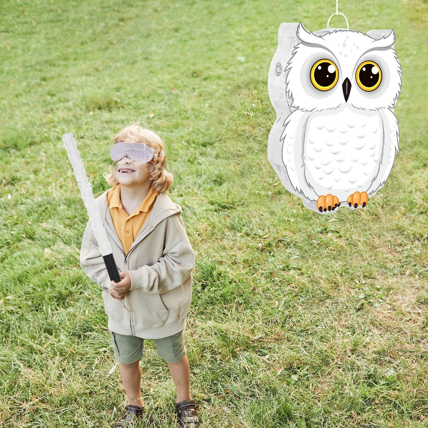 Aoriher Owl Piata with Piatas Stick Blindfold Confetti 3D White Snowy Owl Piatas set for Woodland Forest Wizard Animal Owl Party