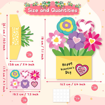 CY2SIDE Valentines Flower Pot Cutout - 28PCS DIY Valentines Day Craft Kit for Kids Make Your Own 3D Handmade Greeting Card Stan