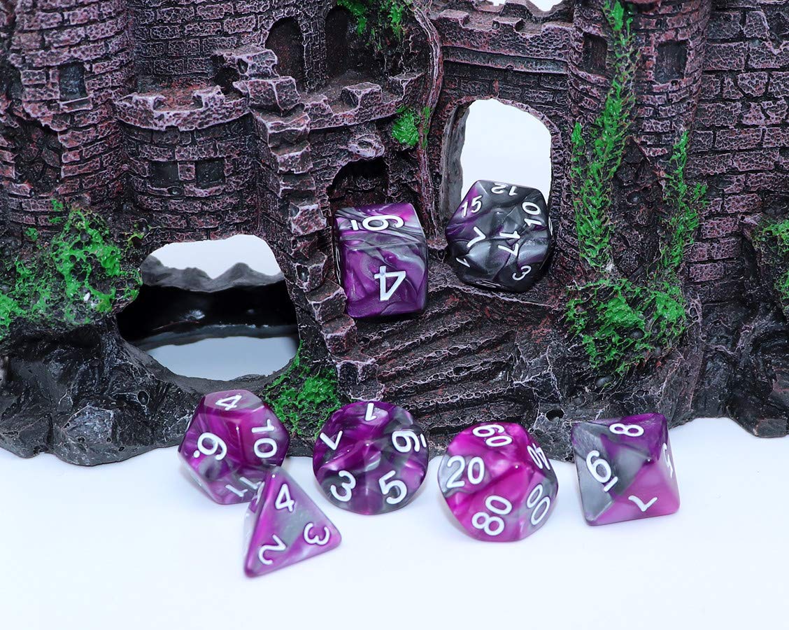 CREEBUY DND Dice RPG Polyhedral Dice Set for Dungeon and Dragons MTG Role Playing Games Dice Set(Purple & Silver)