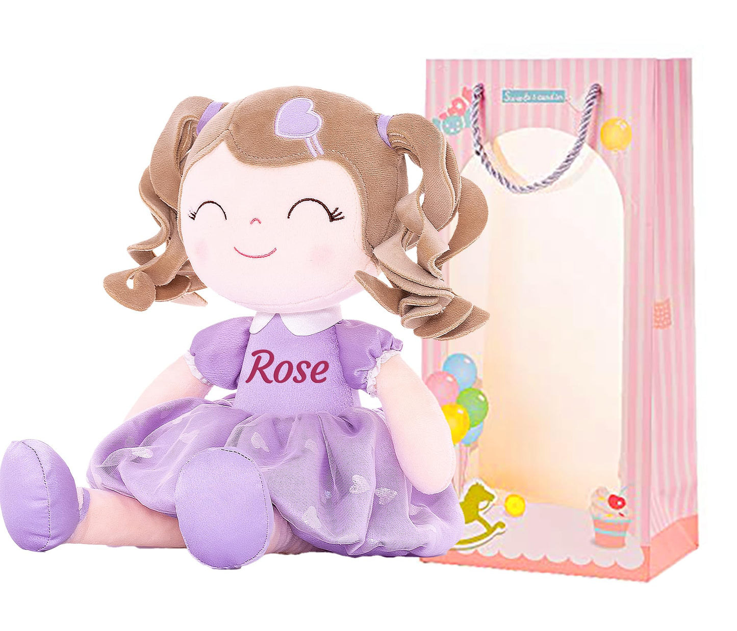 Gloveleya Personalized Curly Doll With Your Name - Cute Custom Light Purple Soft Plush Doll For Girls Plush Doll Customized Gifts