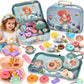 Lajeje 52Pcs Mermaid Tea Party Set for Little Girls, Pretend Tin Teapot Set with Metal Carrying Case, Little Mermaid Princess To