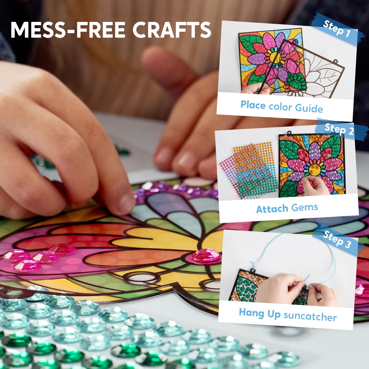 Klever Kits 4PCS Window Art Suncatcher Kits, Fun Gem Painting Kits, Diamond Art and Crafts for Boys Girls, Great Crafts Gift for