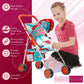 Fash N Kolor® Doll Stroller With Doll Feeding Bottles For Toddlers Boys, Girls, Little Kids - Toy Stroller With Bottom Storage Basket, Foldable Frame, Canopy, Seatbelt, Dolls Gift