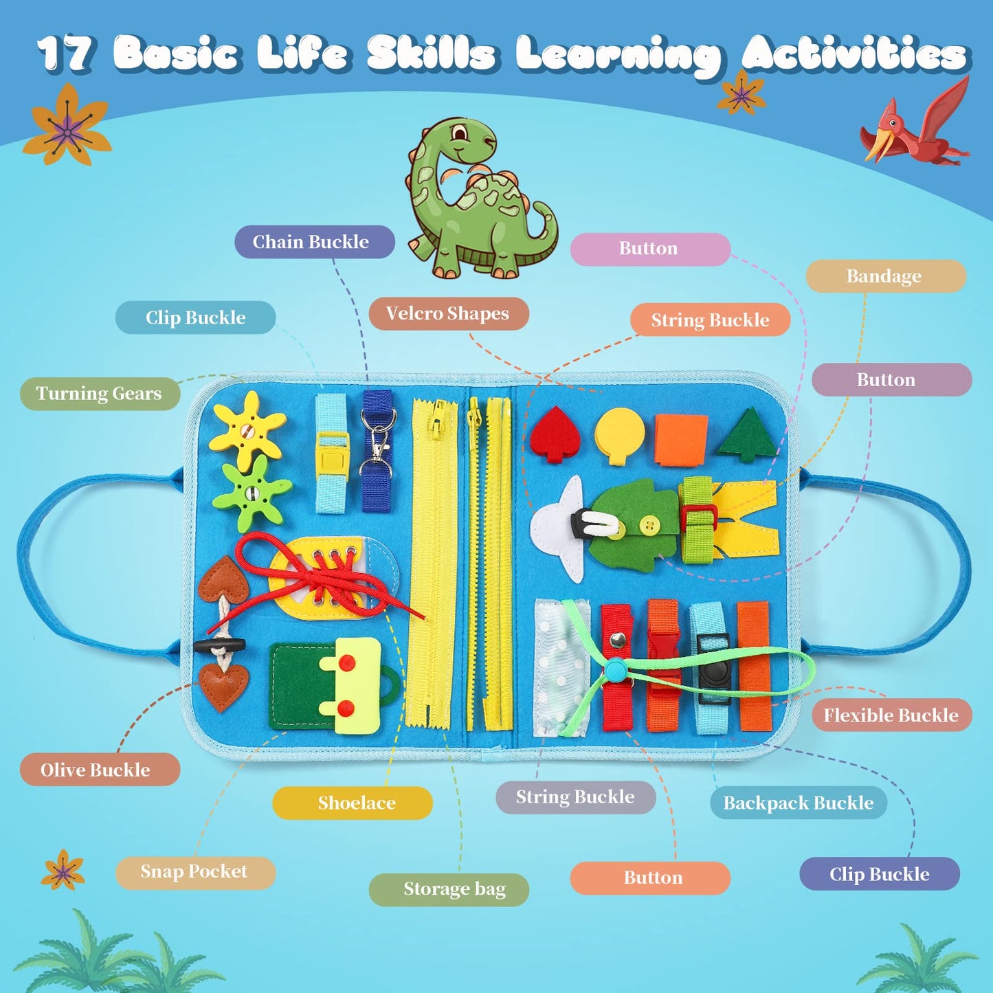 Toddler Busy Board For 1 Years Old, Montessori Learning Toys Busy Book For Toddlers 1-3 Educational Activity Basic Dress Motor S