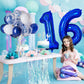 Number 16 Balloon 40 Inch, Laser Blue Big Number Balloon, Giant Mylar 16Th Balloons Number, Helium Birthday Balloons For Teenage