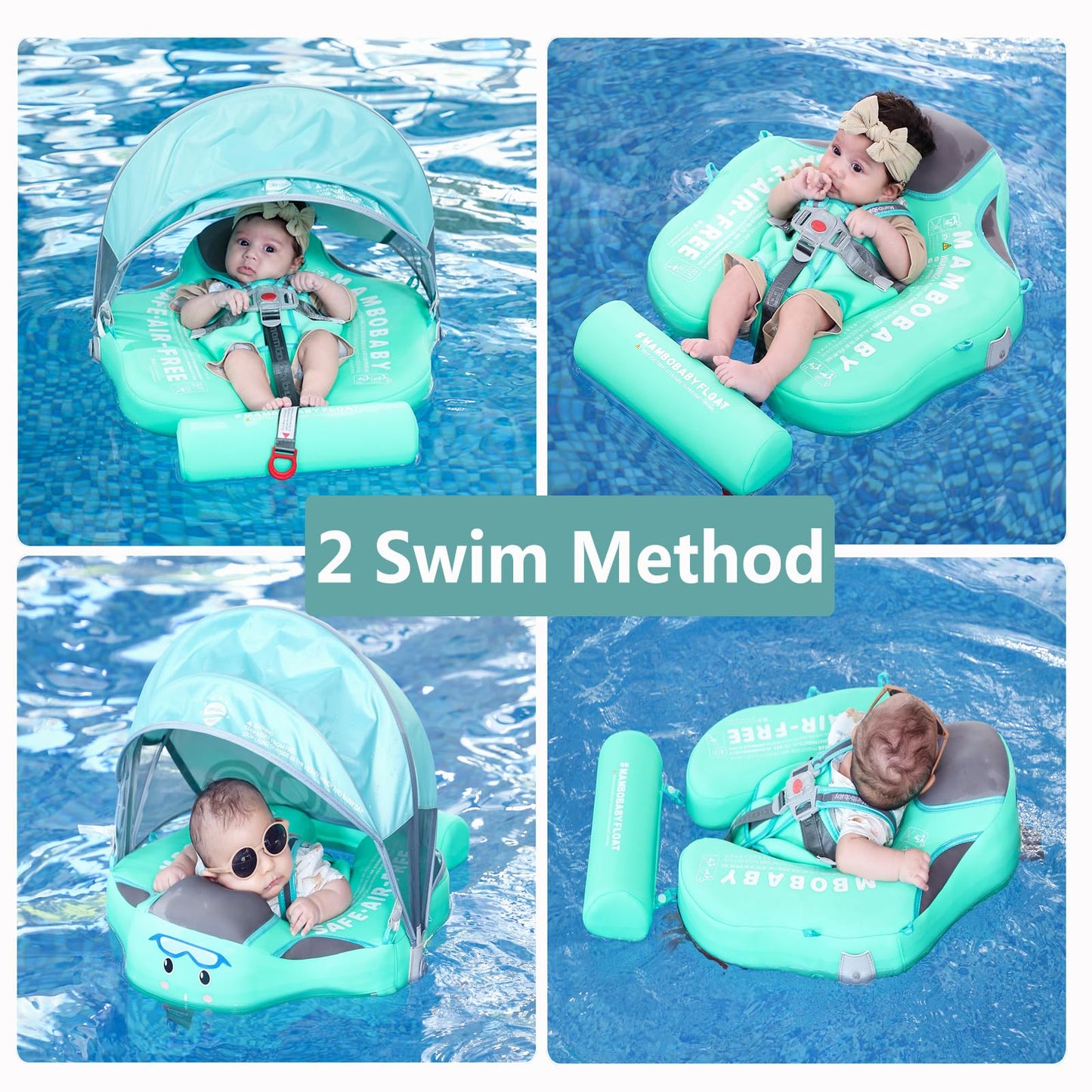2025 New Mambobaby Float Non-Inflatable Baby Pool Float with Canopy Solid Infant Pool Float with Canopy UPF 50+ Swim Ring Swimmi