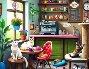 Springbok Cat Cafe 500 Piece Puzzle For Adults - The Cats Are Waiting For Their Pets In This Cozy Cat Cafe
