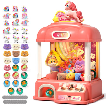 AIQI 60 PCS Large Unicorn Kids Claw Machine, Vending Claw Machine with Lights Sound, Candy and Prize Electronic Dispenser Game T