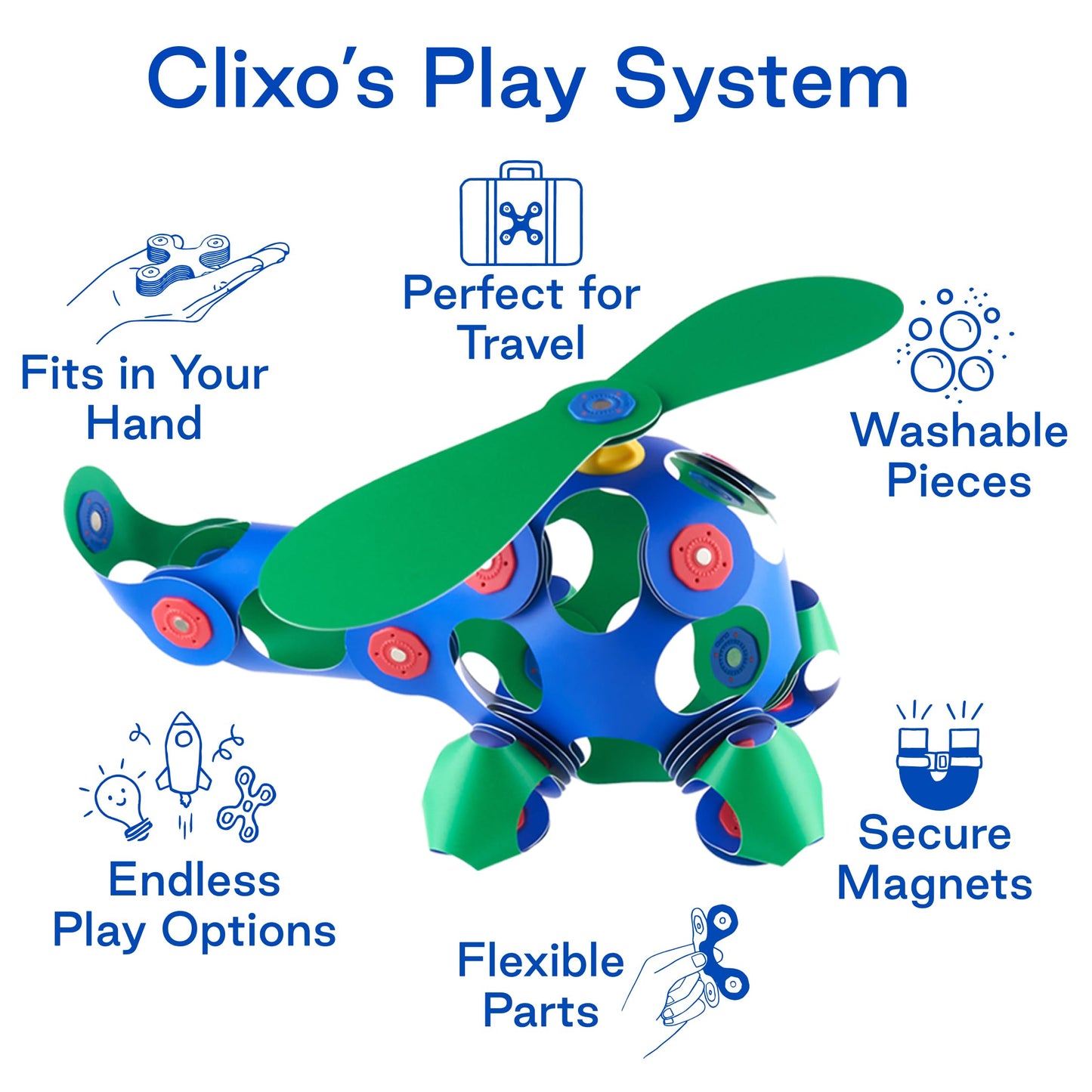 Clixo Crew 30 Piece Pack - The Flexible, Durable, Imagination-Boosting Magnetic Building Toy - Modern, Modular Designs For Hours Of Stem Play. A Multi-Sensory Magnet Toy Experience Anywhere! Ages 4-99