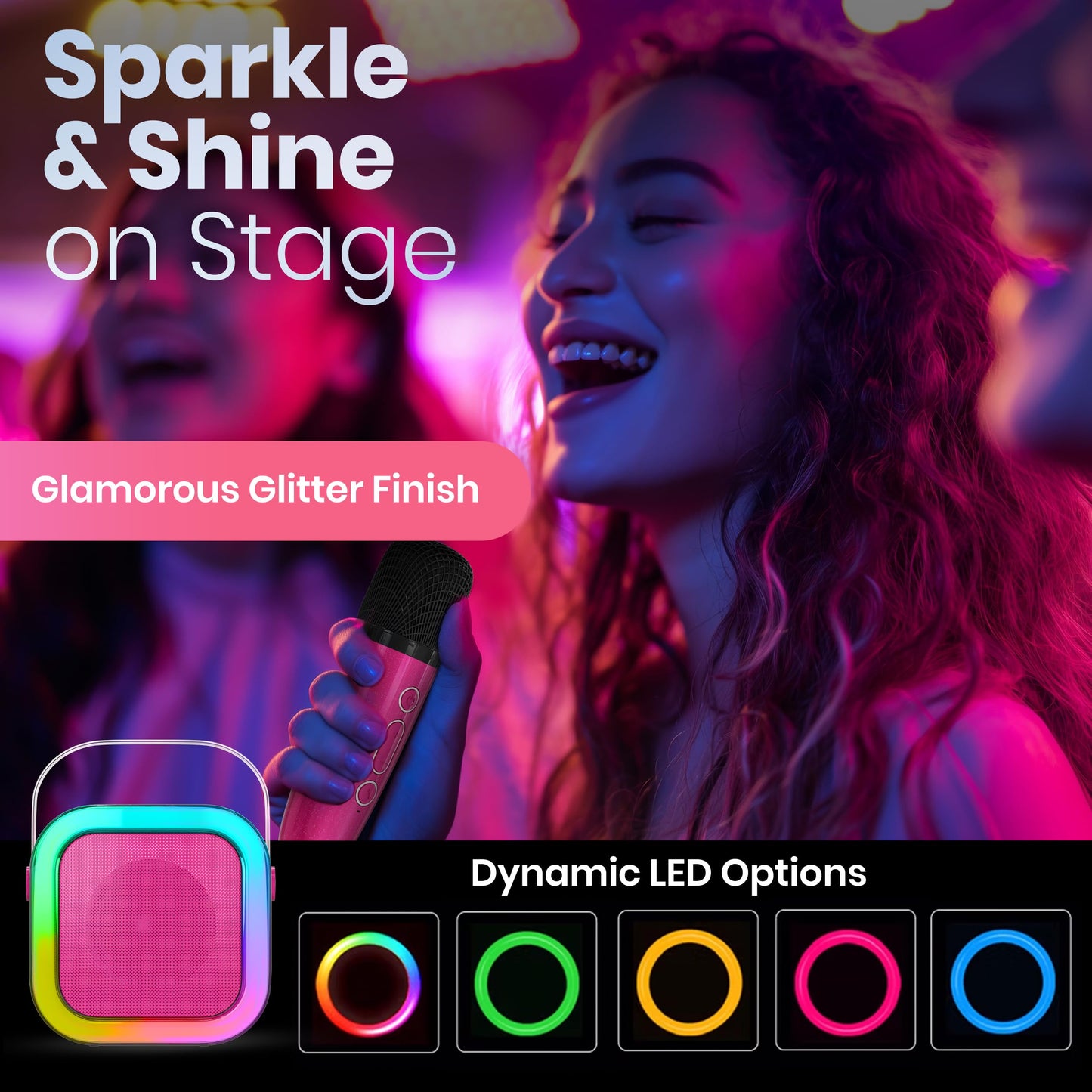 HAUSHALT Mini Karaoke Machine for mature-themeds Kids Teen with 2 Wireless Microphones  Birthday Gift Girls 8-12  Toys for Ages 5-7  Small Portable Bluetooth Speaker  Mini Microphone  Teens Car Singing Mic